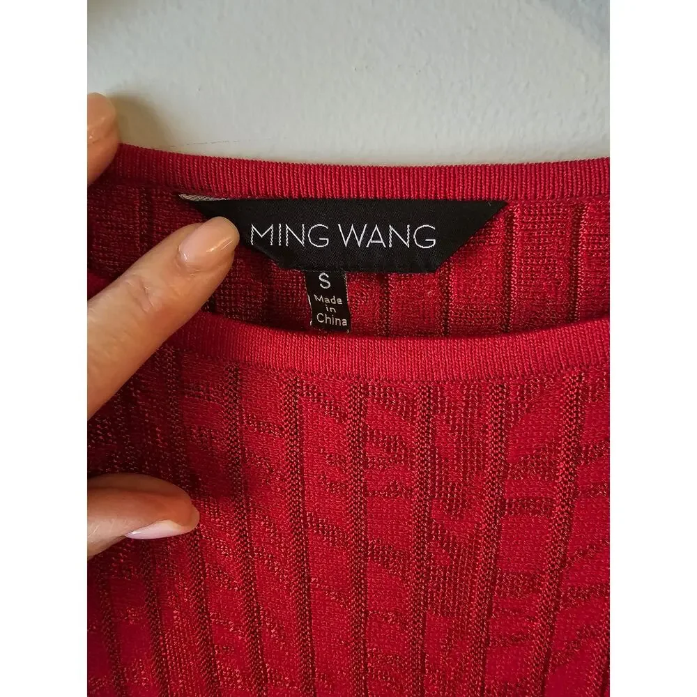 Ming Wang Fit-N-Flare Tonal Stitch Knit midi Dress red sz small $275